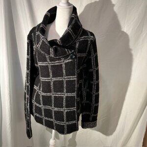 Susan Bristol Cardigan Wool Sweater Black and White Size XL